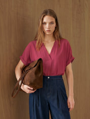oversized Blusentop aus reiner Ecovero™ in Farbe crimson