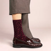 Lurex Socken - leopard burgundy