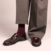 Lurex Socken - leopard burgundy