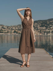 Wickelkleid aus Leinen-Mix - washed brown
