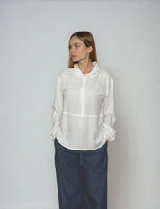 sportive Bluse mit Stehkragen - white